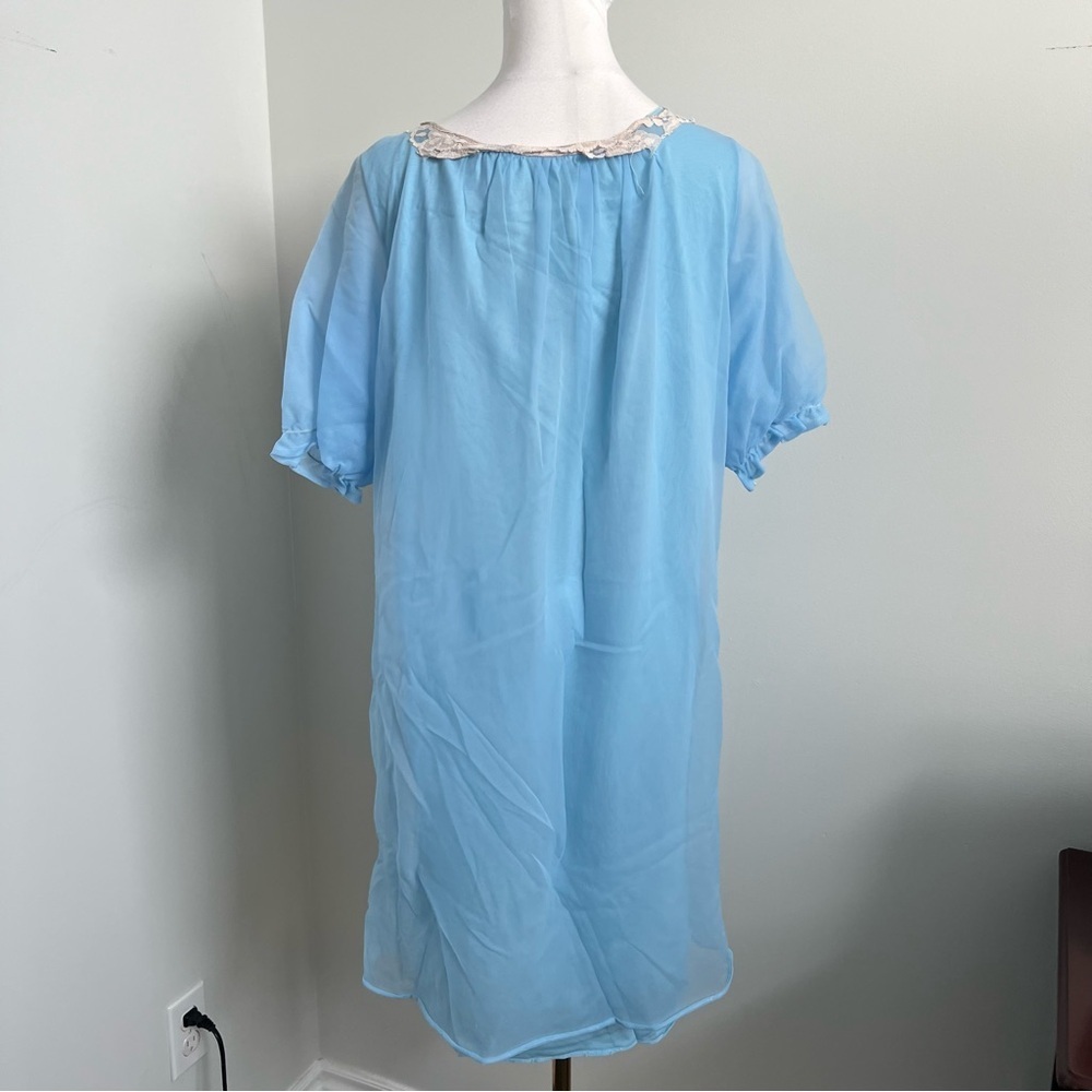 Vintage Blue Chiffon Nightgown / Sheer Lace Trim Dress – Fairycore romantic L/XL - Picture 5 of 5